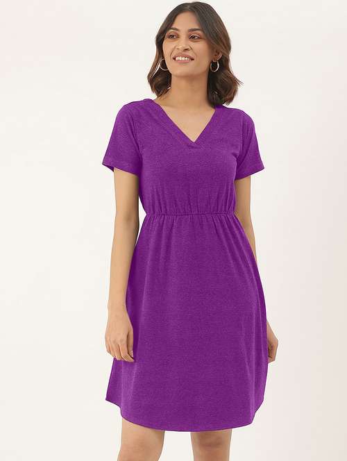 women solid short sleeves a-line dress - 21793306 -  Standard Image - 0