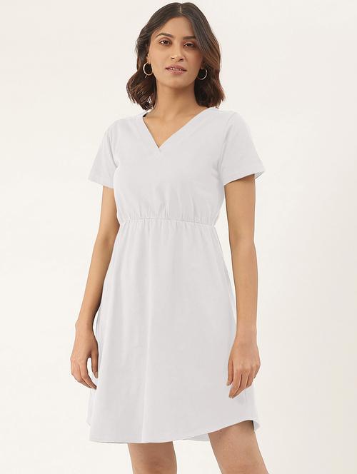 women solid short sleeves a-line dress - 21793308 - Standard Image - 0