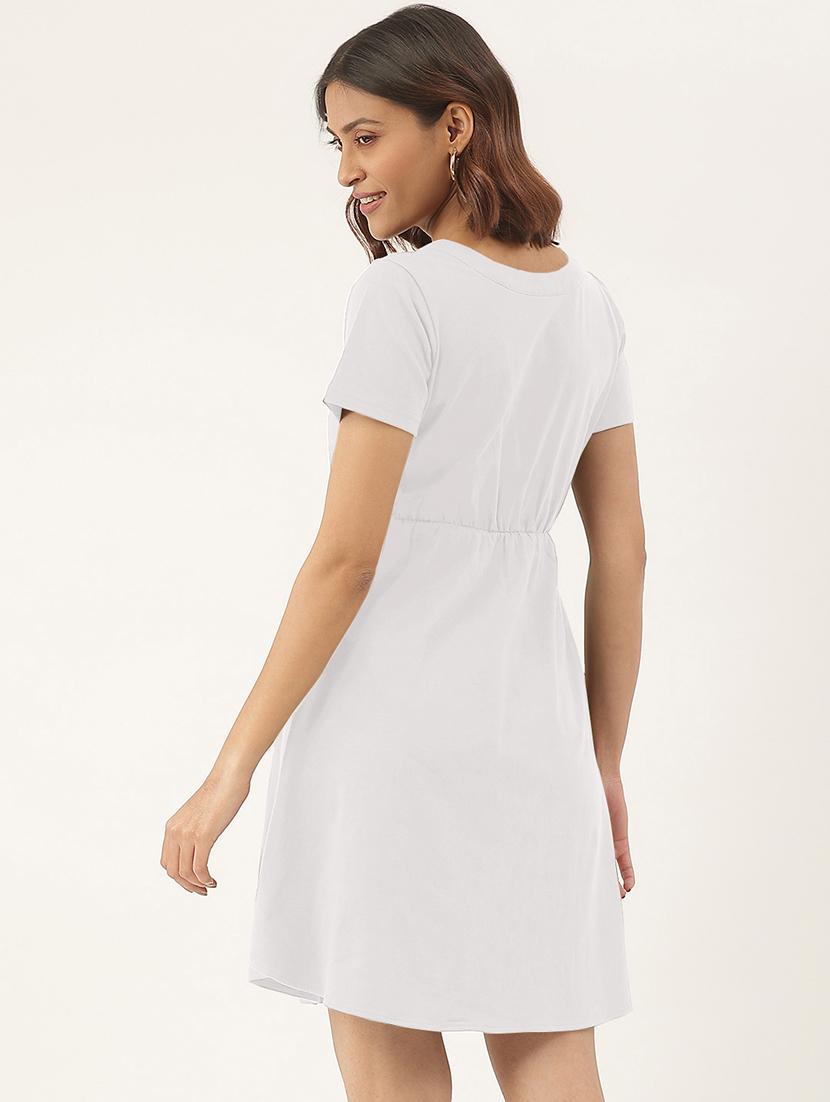 women solid short sleeves a-line dress - 21793308 - Standard Image - 2