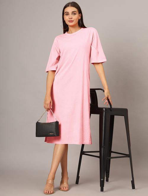 women solid short sleeves shift dress - 21793309 - Standard Image - 0