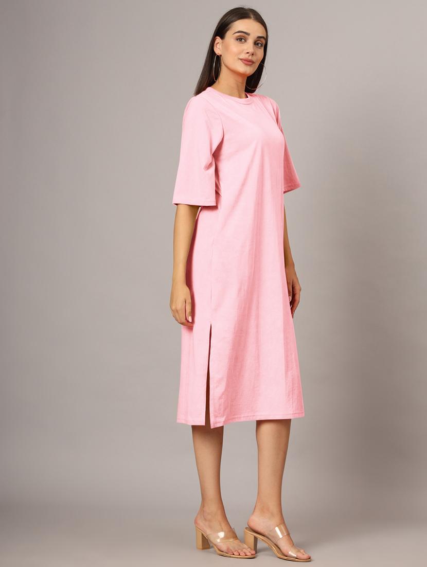 women solid short sleeves shift dress - 21793309 - Standard Image - 2