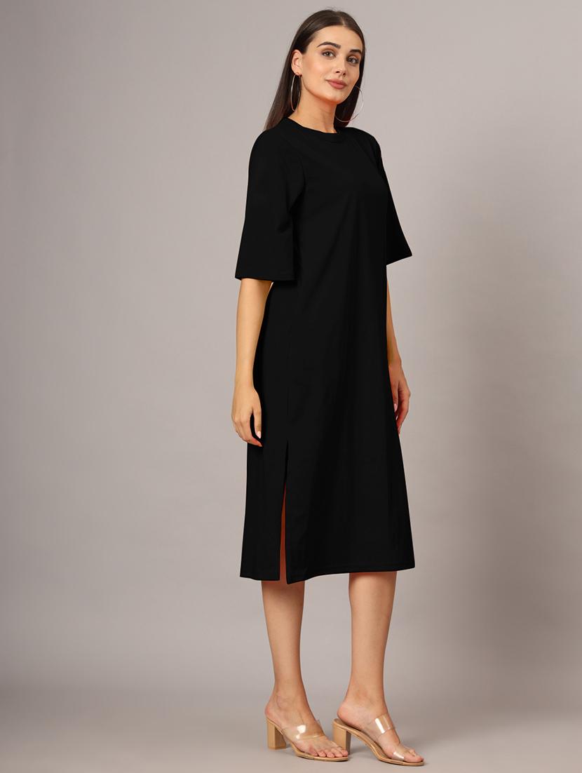 women solid short sleeves shift dress - 21793310 - Standard Image - 2