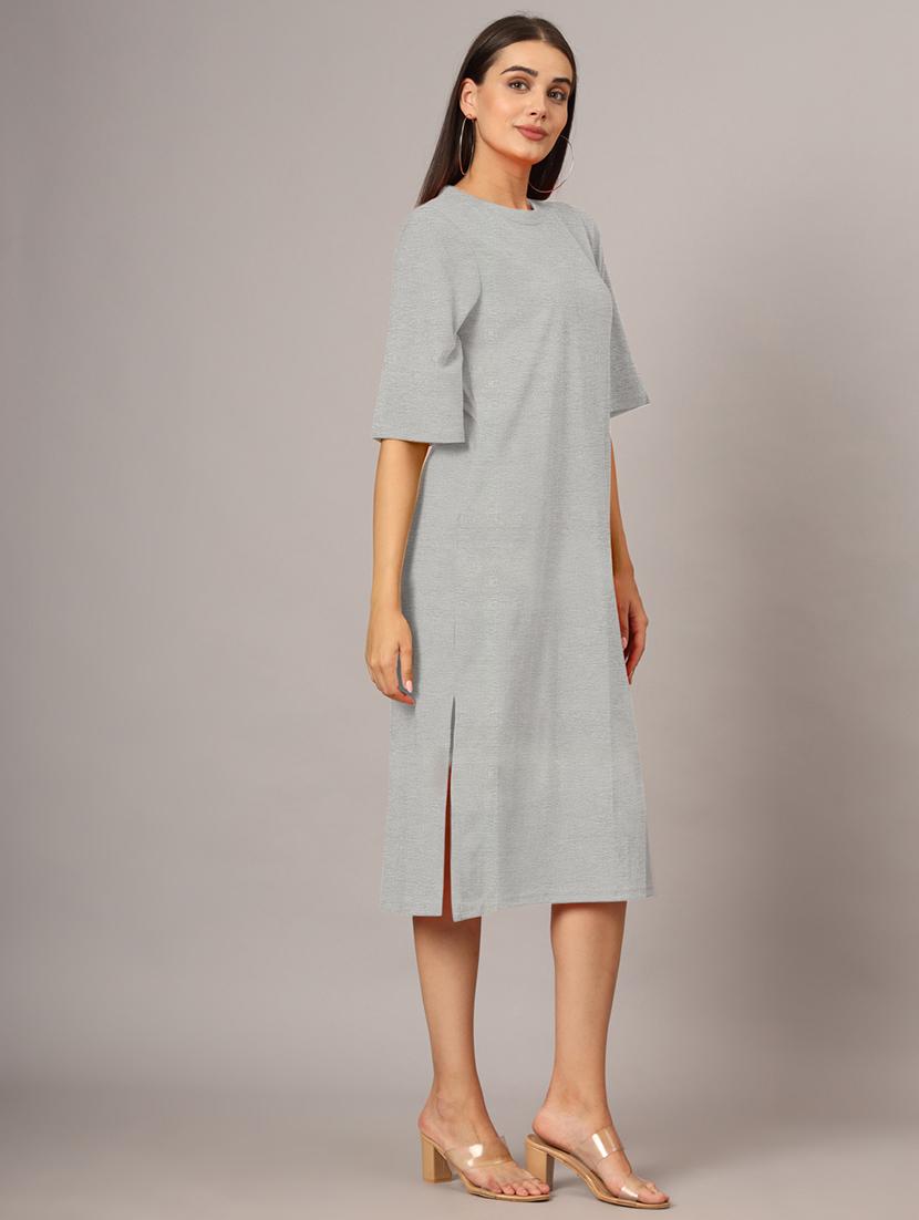 women solid short sleeves shift dress - 21793312 - Standard Image - 2