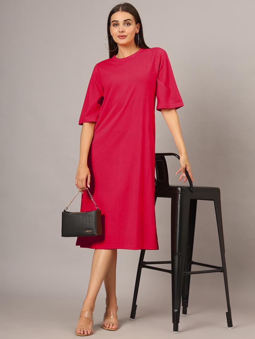 women solid short sleeves shift dress - 21793314 -  Zoom Image - 0