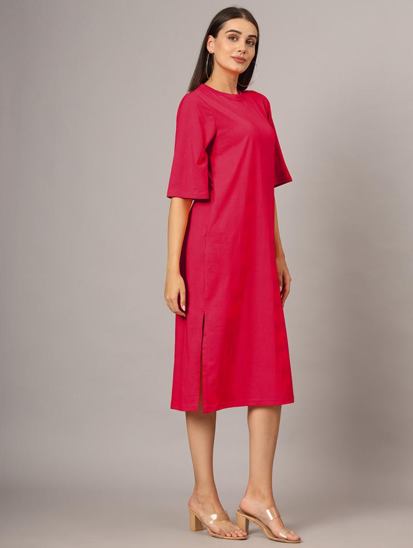 women solid short sleeves shift dress - 21793314 - Standard Image - 2