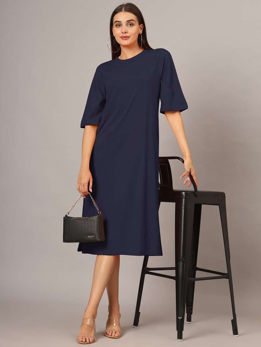 women solid short sleeves shift dress