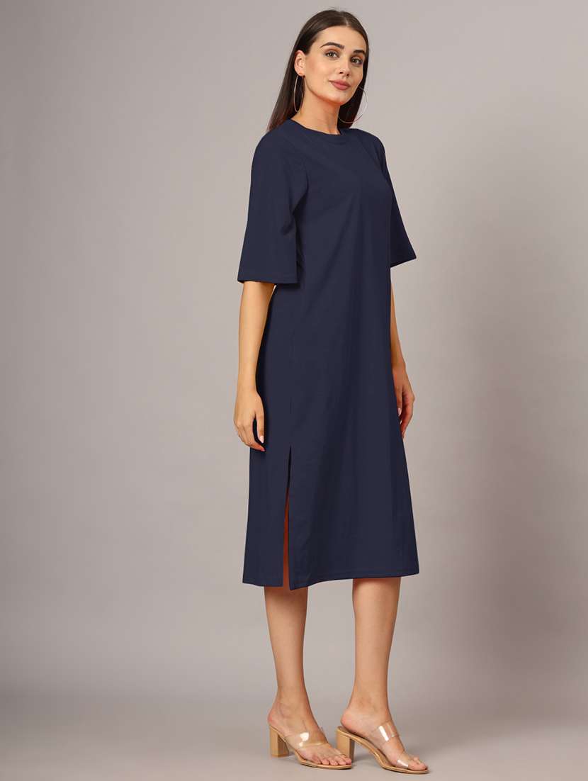 women solid short sleeves shift dress - 21793315 -  Standard Image - 2