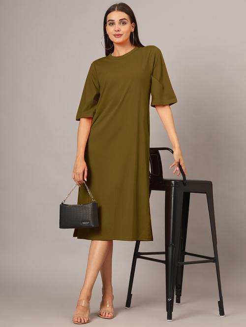 women solid short sleeves shift dress - 21793316 - Standard Image - 0