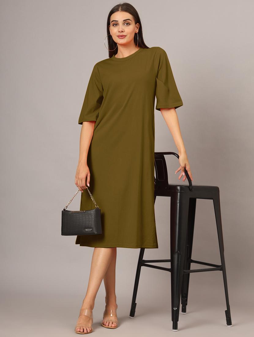 women solid short sleeves shift dress - 21793316 - Zoom Image - 0