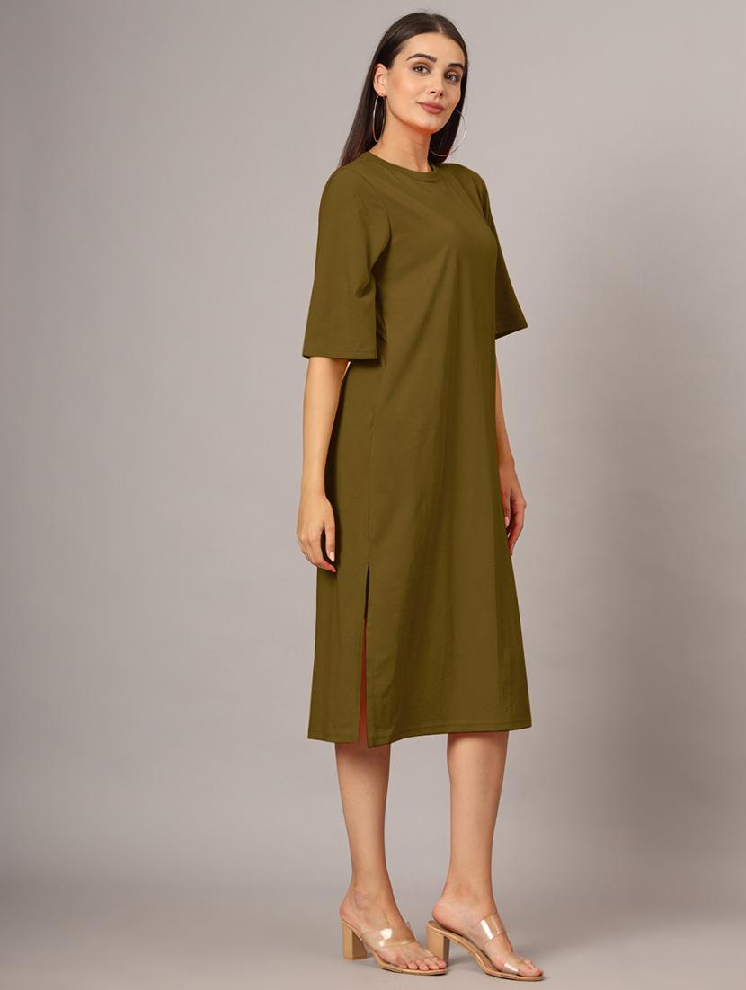 women solid short sleeves shift dress - 21793316 - Standard Image - 2