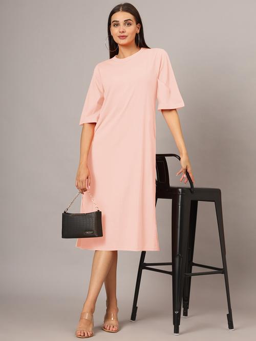 women solid short sleeves shift dress - 21793317 - Standard Image - 0