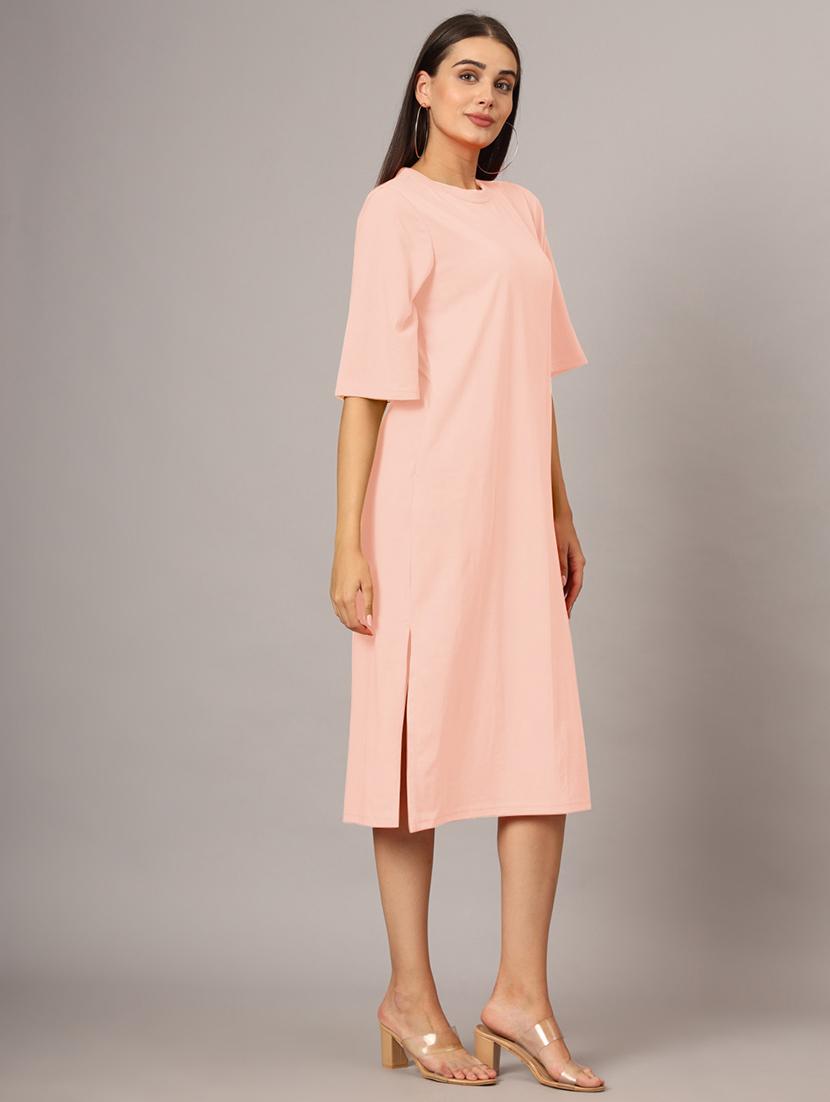 women solid short sleeves shift dress - 21793317 - Standard Image - 2
