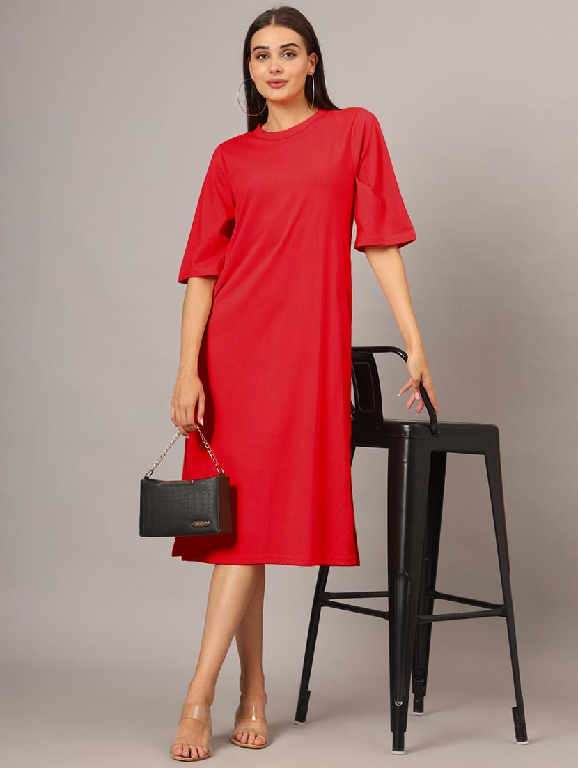 women solid short sleeves shift dress - 21793319 -  Zoom Image - 0