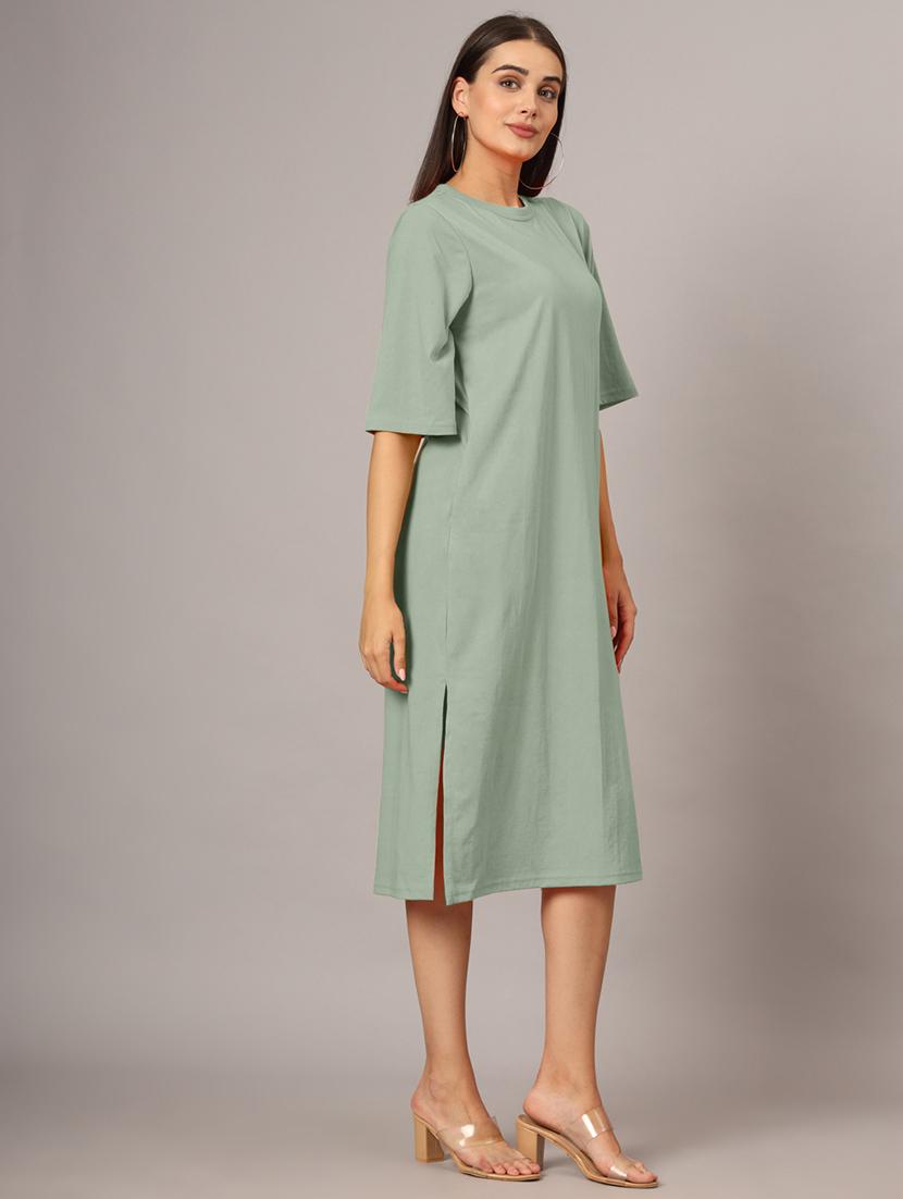 women solid short sleeves shift dress - 21793320 - Standard Image - 2