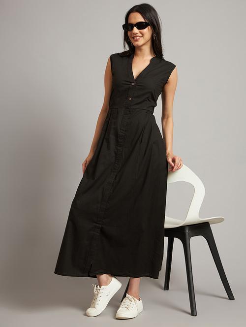 women solid sleeveless a-line dress - 21793322 - Standard Image - 0