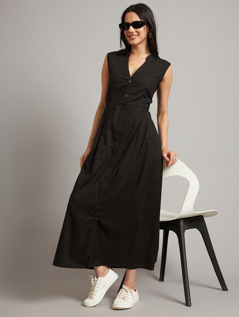 women solid sleeveless a-line dress - 21793322 - Zoom Image - 0