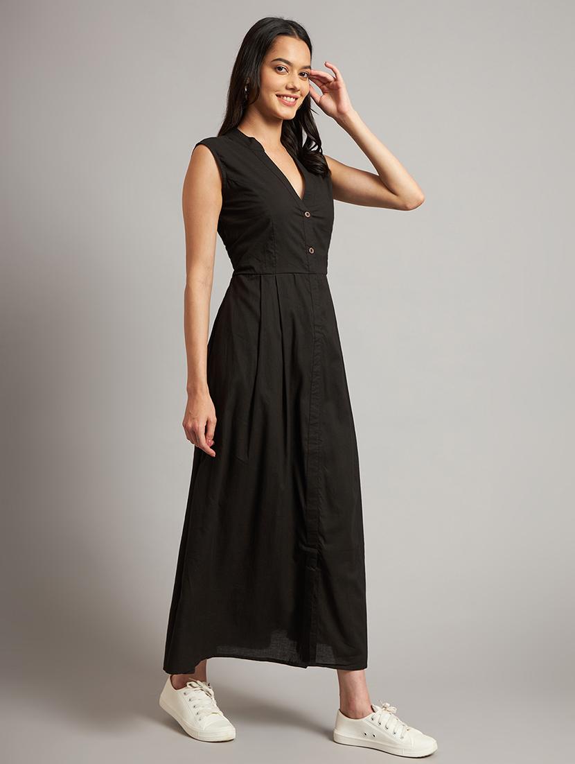 women solid sleeveless a-line dress - 21793322 - Standard Image - 2