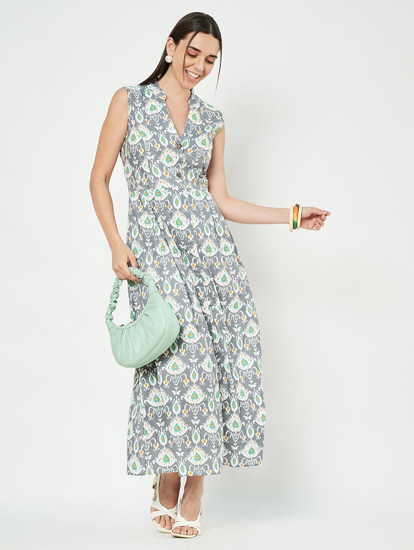 women printed sleeveless a-line dress - 21793323 - Zoom Image - 0