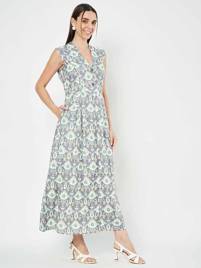 women printed sleeveless a-line dress - 21793323 - Standard Image - 2