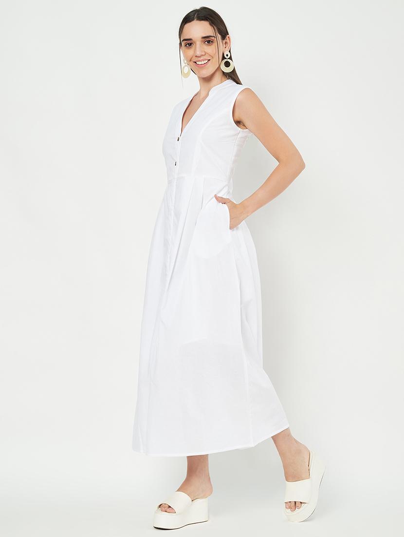 women solid sleeveless a-line dress - 21793324 - Standard Image - 2