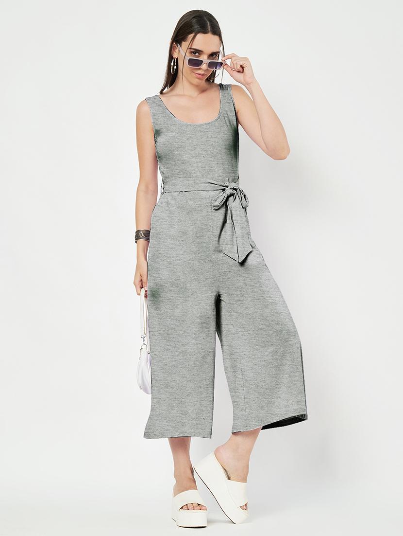 women solid sleeveless calf length jumpsuit