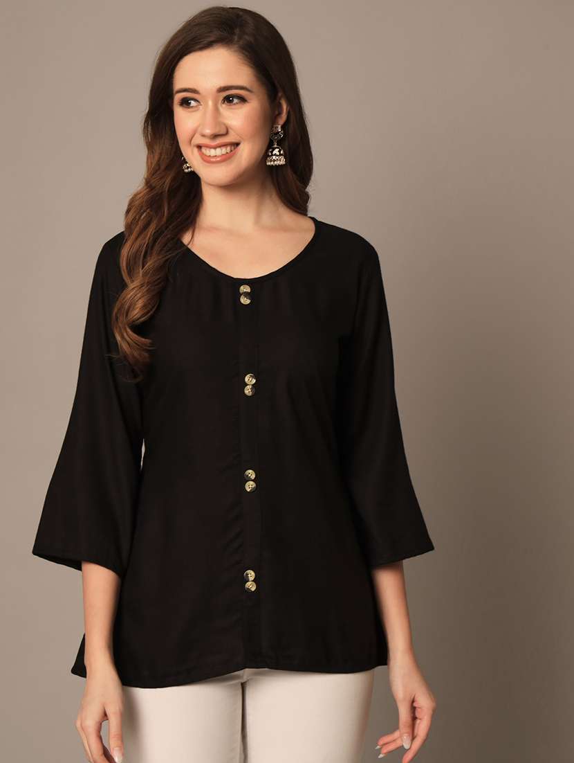 women solid three quarter sleeves a-line kurti