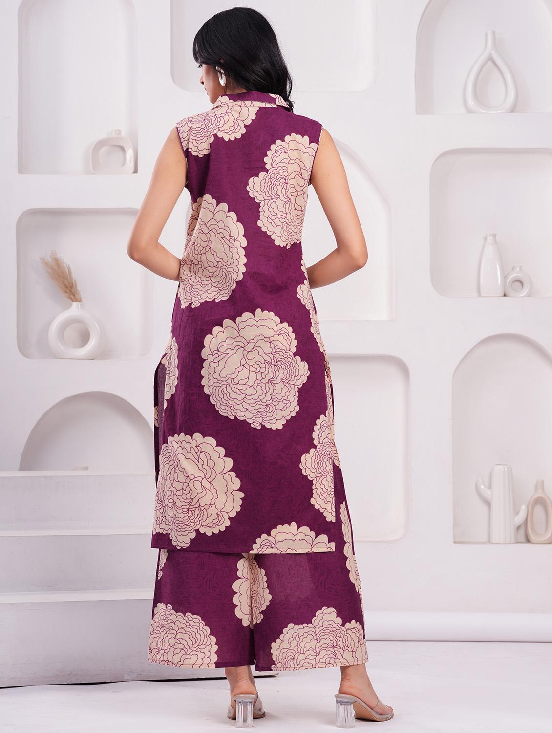 women printed sleeveless kurta palazzo set - 21793391 - Standard Image - 2