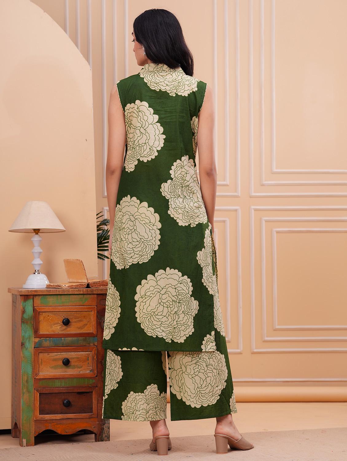women printed sleeveless kurta palazzo set - 21793392 - Standard Image - 2