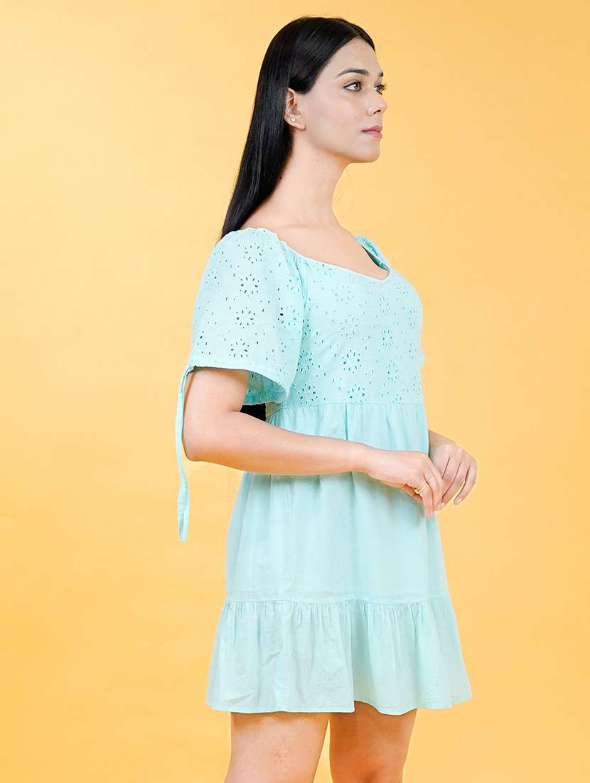 women schiffli detailed puff sleeves dress - 21793952 -  Standard Image - 2