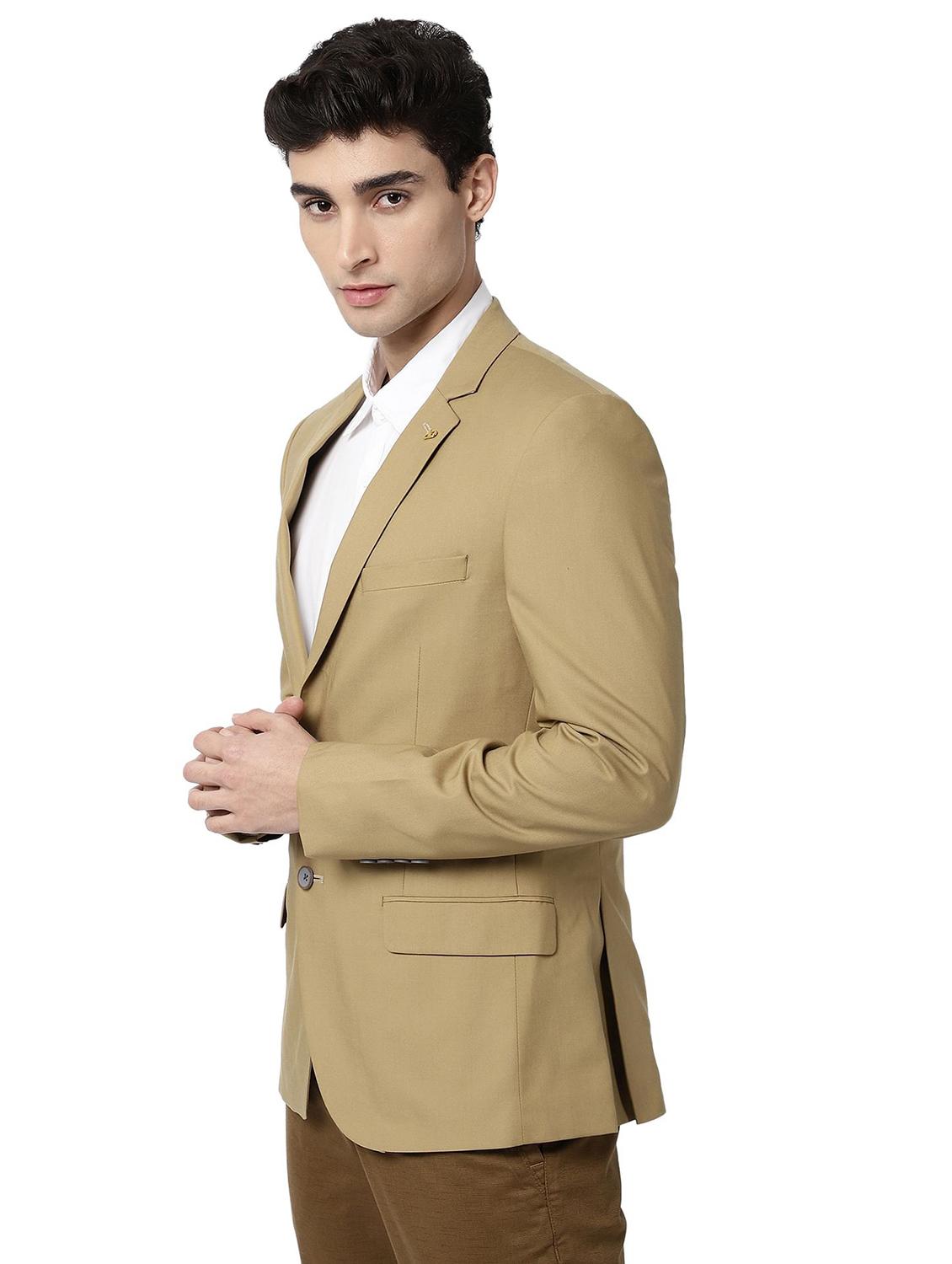 men khaki lapel collar single breasted formal blazer - 21794474 - Standard Image - 2