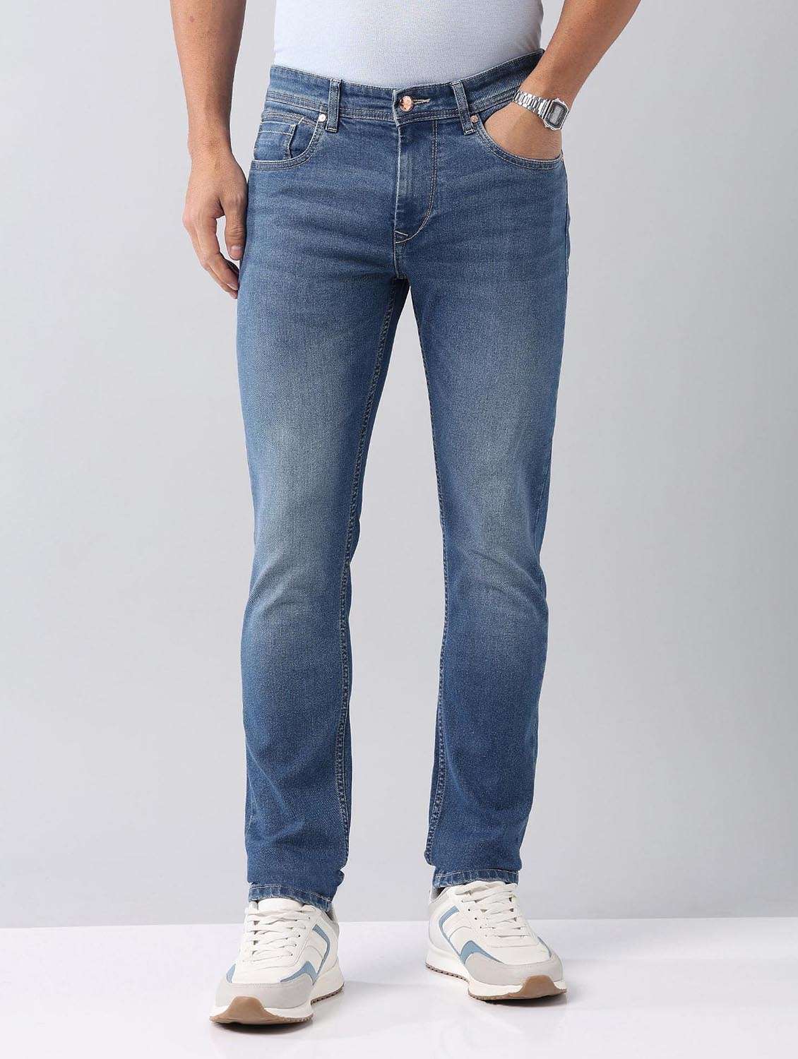 men plain mid rise ankle length jeans