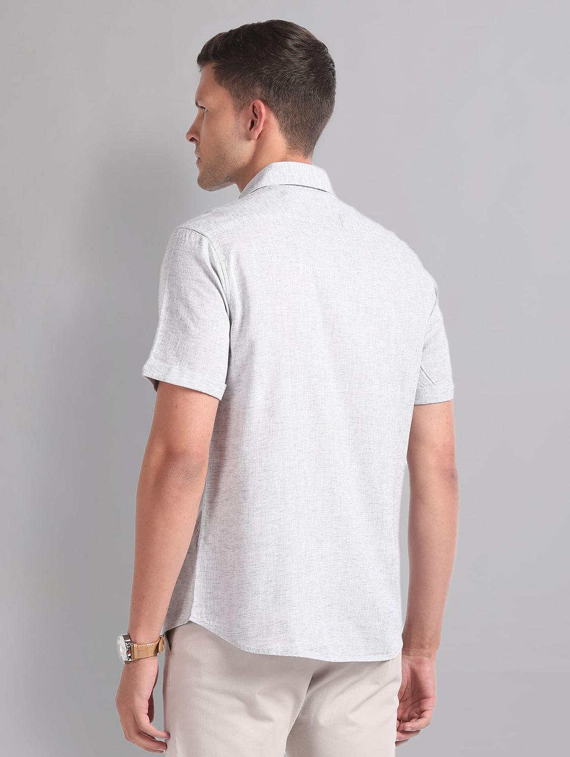 men solid short sleeve slim fit casual shirt - 21794555 - Standard Image - 2
