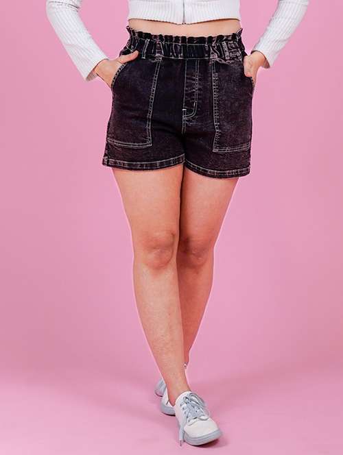 women solid high rise denim shorts - 21794565 -  Standard Image - 0