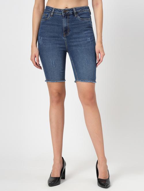 women solid high rise denim shorts  - 21794571 -  Standard Image - 0