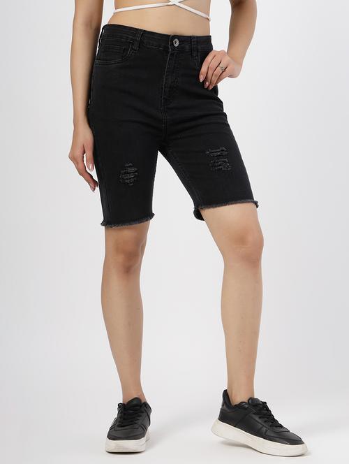 women distressed high rise denim shorts - 21794572 - Standard Image - 0