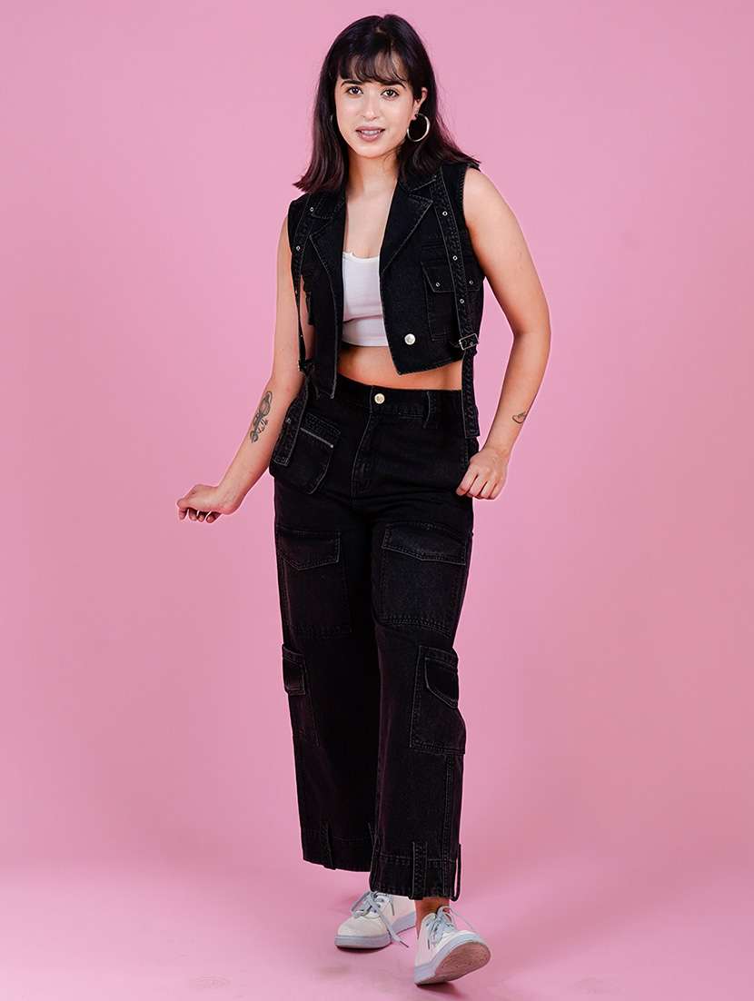 women denim jacket and trouser co-ord set