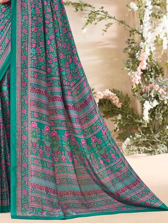 women green printed saree with blouse - 21794621 - Standard Image - 2