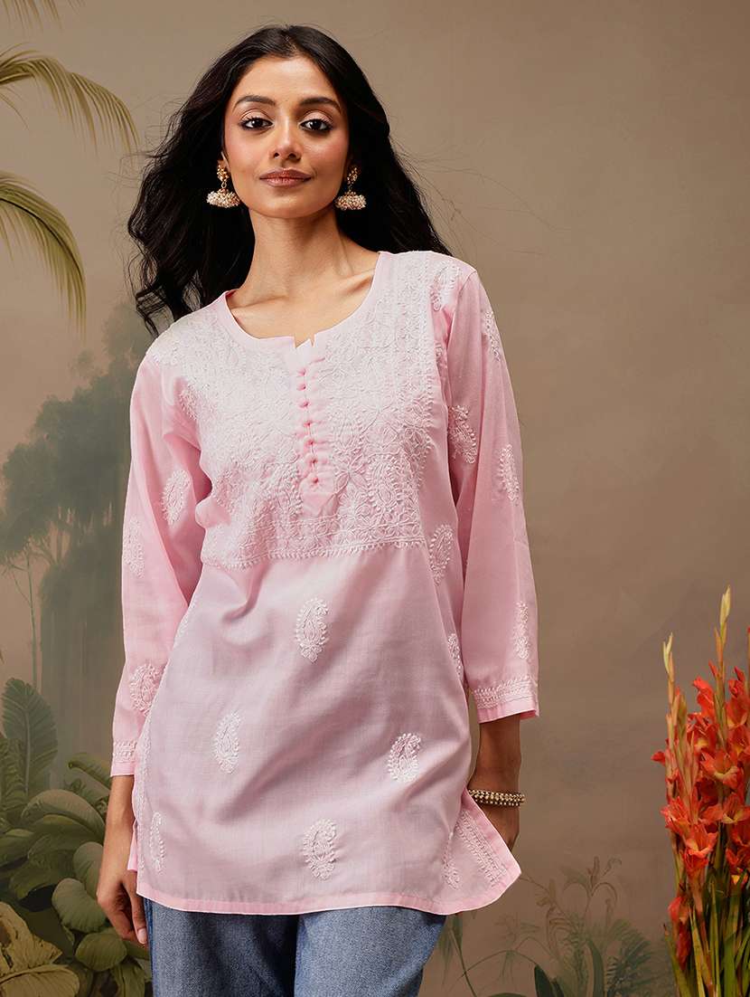 women long sleeve straight chikankari kurti
