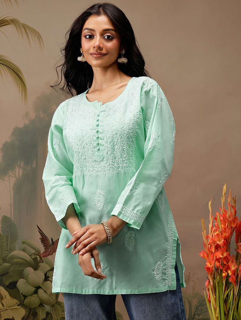 women long sleeve straight chikankari kurti