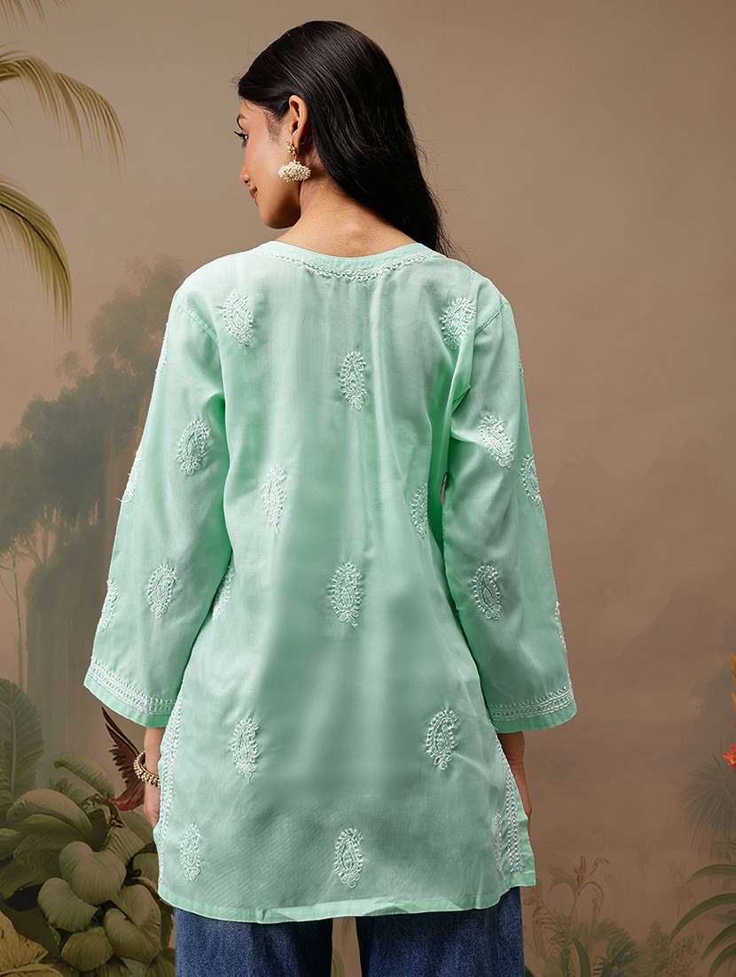Women Long Sleeve Straight Chikankari Kurti - 21794633 -  Standard Image - 2