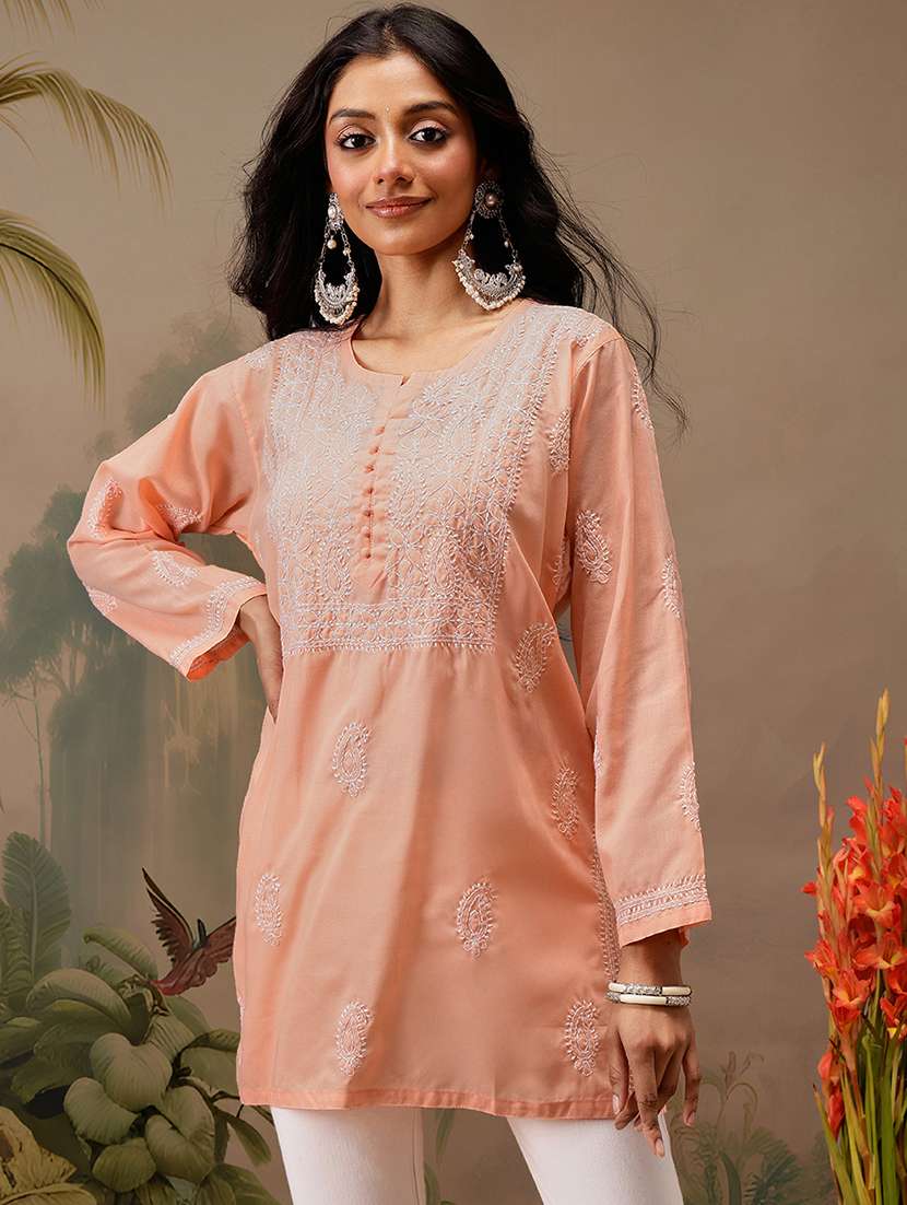 women long sleeve straight chikankari kurti