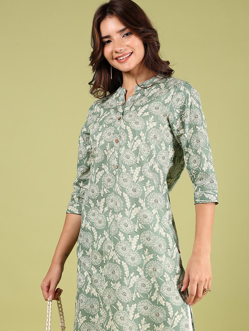 women printed three quarter sleeve straight kurta - 21794680 - Standard Image - 2