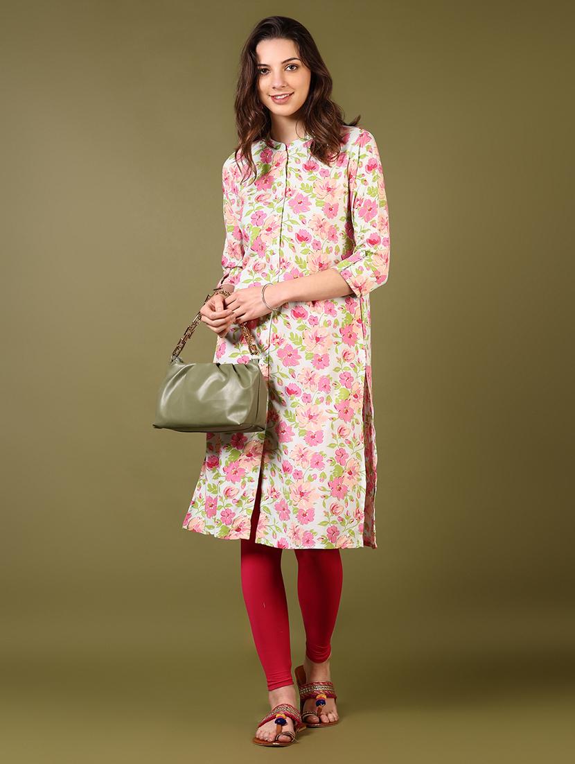 women floral print mandarin neck straight kurta - 21794733 -  Zoom Image - 0