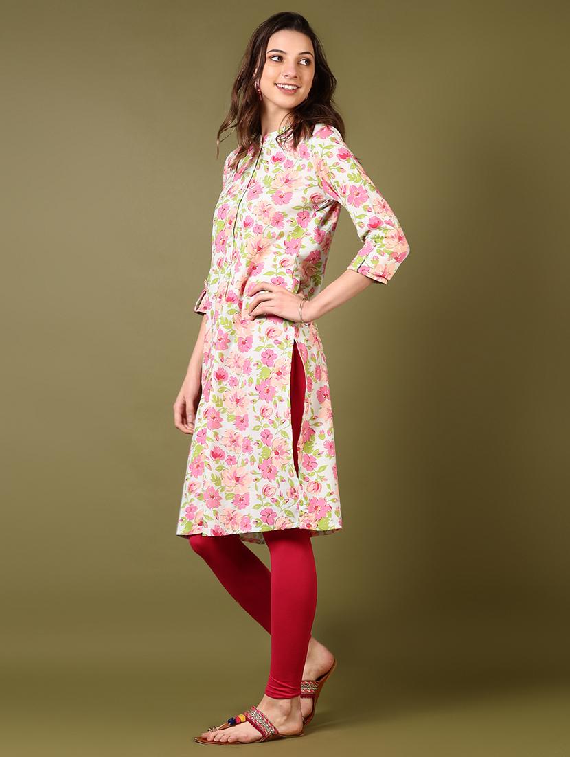women floral print mandarin neck straight kurta - 21794733 - Standard Image - 2