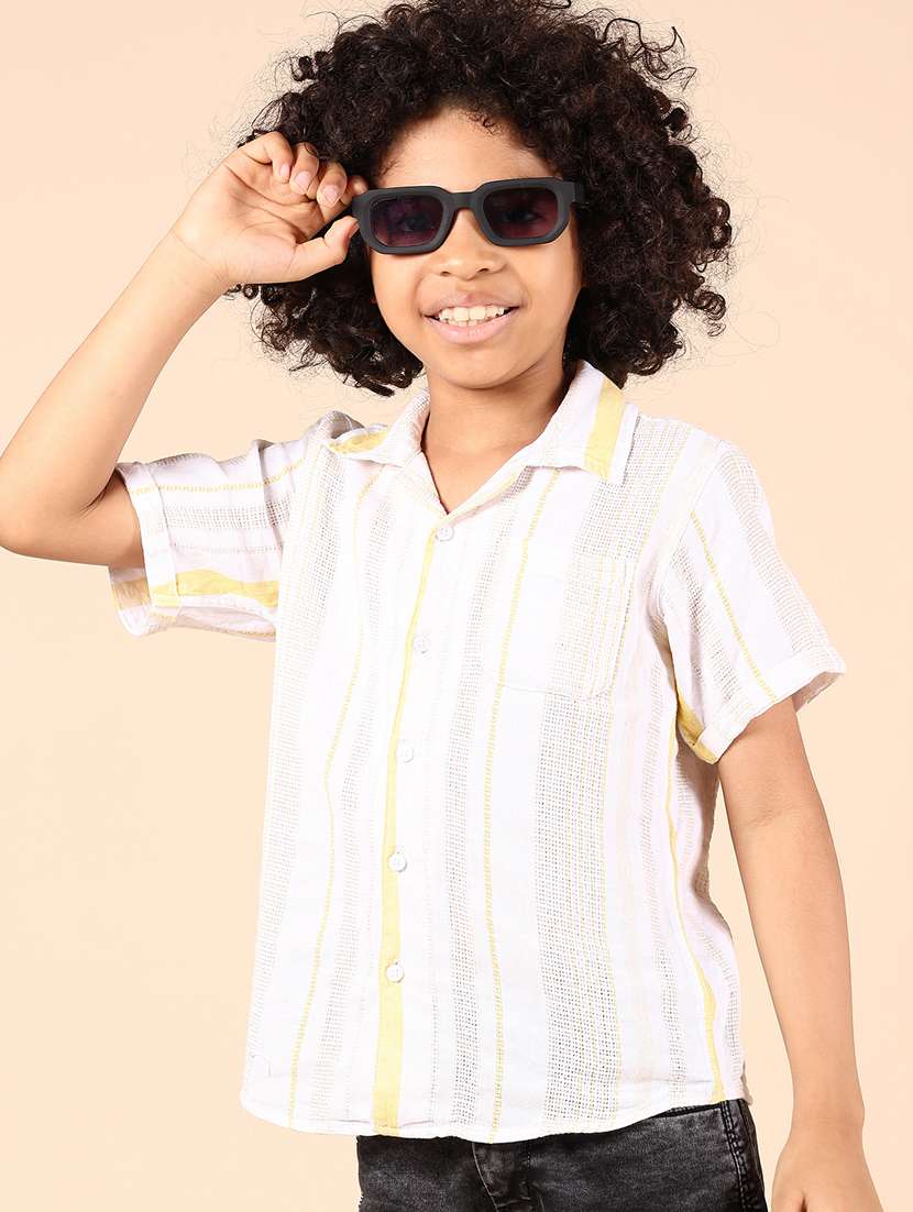 boys white striped short sleeve casual shirt