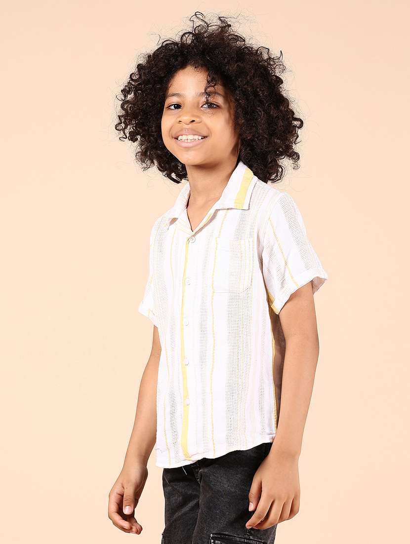 boys white striped short sleeve casual shirt - 21794810 -  Standard Image - 2
