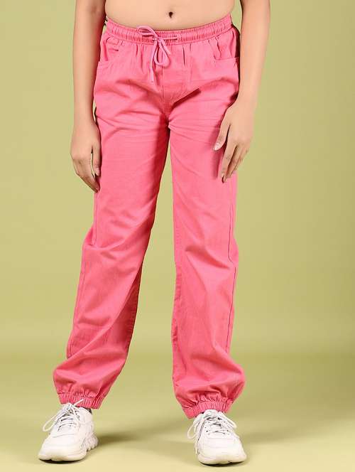 girls pink cotton plain jogger