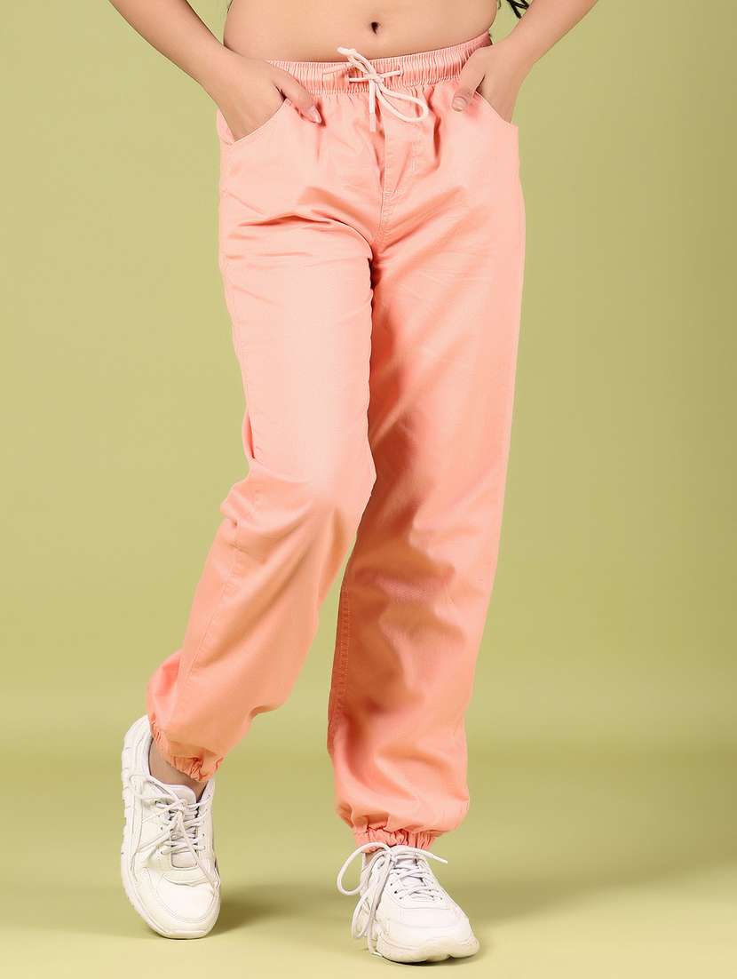girsl peach cotton plain jogger