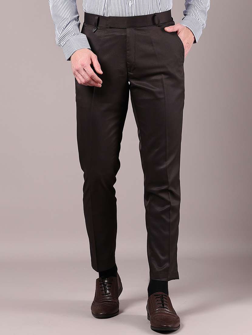 men solid regular fit flat front formal trouser