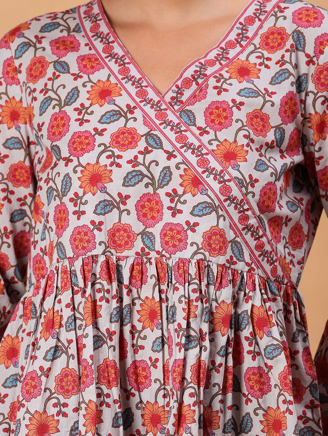 women floral printed v neck peplum top - 21795043 - Standard Image - 2